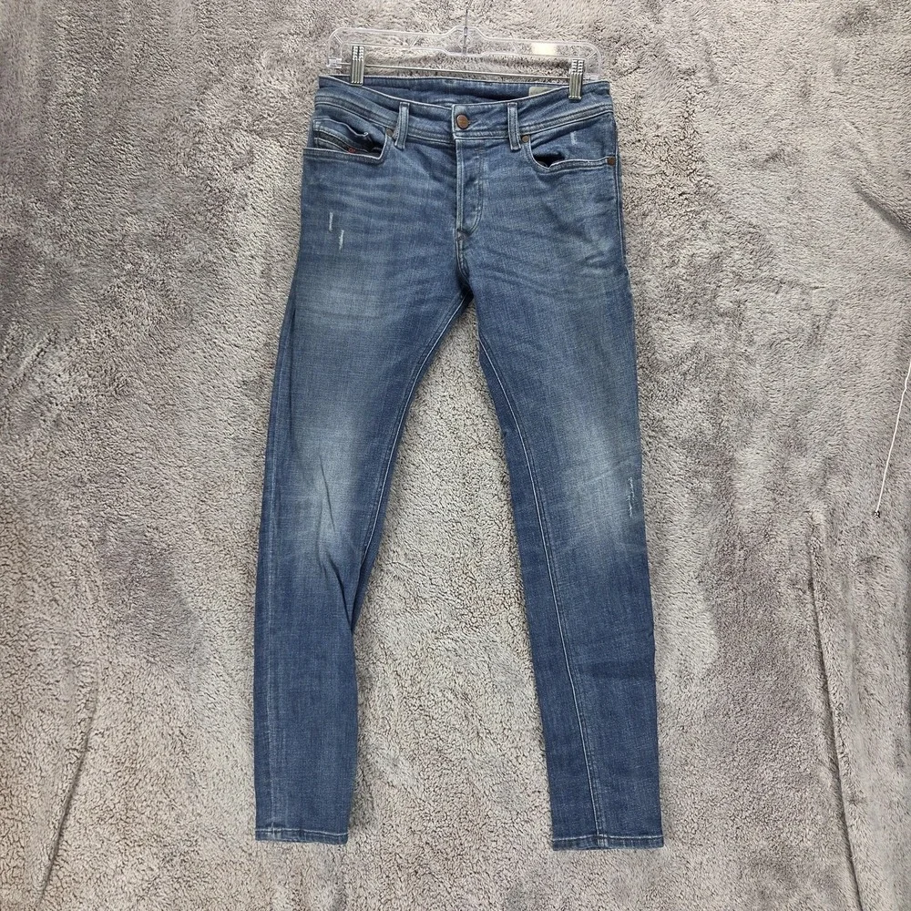 Diesel Jeans Mens 28x30 Blue Sleenker Slim Skinny Button Fly Stretch Denim 084UI